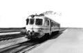 Old rusty train speeding. Black and white concept Royalty Free Stock Photo