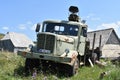 The old,rusty truck park in the village Royalty Free Stock Photo