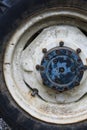 Old rusty used tractor tyre close up Royalty Free Stock Photo