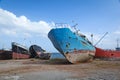 Old rusty vessels in a Scrap yard Royalty Free Stock Photo