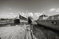 Old rusty vessels in a Scrap yard Royalty Free Stock Photo
