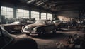 An old, rusty vintage car parked in an abandoned garage generated by AI Royalty Free Stock Photo