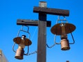 Old rusty vintage kerosene lamps Royalty Free Stock Photo