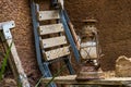 Old Rusty vintage lantern, basic indoor and outdoor lighting, Nostalgic camping equipment