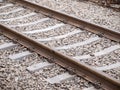 Old rusty vintage railroad track, high constrast, rail transportation concept Royalty Free Stock Photo