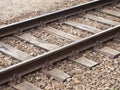 Old rusty vintage railroad tracks closeup, rail transportation concept Royalty Free Stock Photo