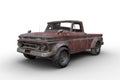 3D rendering ofl an old rusty vintage red pickup truck isolated on white