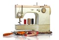 Old Rusty Vintage Sewing Machine with Scissors and Tape Measure Royalty Free Stock Photo