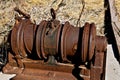 Rusty winch for cable and drag line in a mining camp