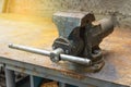 old rusty vise grip on work old bench Royalty Free Stock Photo