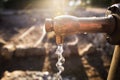 Old rusty water tap in garden