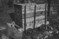 Old Rusty Wooden Mine Cart Outdoors in Black and White Royalty Free Stock Photo