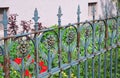 Old rusty wrought iron fence painted blue Royalty Free Stock Photo