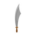 Old saber with large sharp blase and wooden handle. Steel sword. Dangerous pirate weapon. Flat vector icon Royalty Free Stock Photo