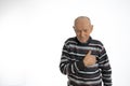 Old sad, depressed man in casual clothes, senior europaen man heart attack, painful male with pain on heart, isalated Royalty Free Stock Photo
