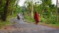 image of old sad woman walking on street Royalty Free Stock Photo