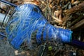 old saddle wrapped with gray and blue electrical tape on a bicycle Royalty Free Stock Photo