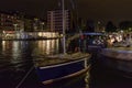 Old sail boat at Darsena at night life time , Milan, Italy