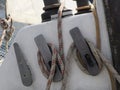 old sailboat sheet winch sail detail Yachting. Sailing winch and rope of a yacht. Sheet. Cable. pulley