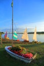 Old sailing boat filled with flowers as decoration Royalty Free Stock Photo