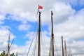 Old sailing boat mast and rope at the port of Kiel on a sunny day Royalty Free Stock Photo