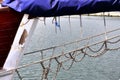 Old sailing boat mast and rope at the port of Kiel on a sunny day Royalty Free Stock Photo