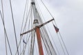 Old sailing boat mast and rope at the port of Kiel on a sunny day Royalty Free Stock Photo