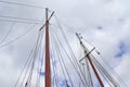 Old sailing boat mast and rope at the port of Kiel on a sunny day Royalty Free Stock Photo