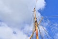 Old sailing boat mast and rope at the port of Kiel on a sunny day Royalty Free Stock Photo