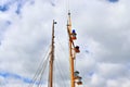 Old sailing boat mast and rope at the port of Kiel on a sunny day Royalty Free Stock Photo