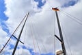 Old sailing boat mast and rope at the port of Kiel on a sunny day Royalty Free Stock Photo