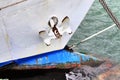 Old sailing boat mast and rope at the port of Kiel on a sunny day Royalty Free Stock Photo