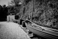 Old Sailing Lugger canons and barrels in Historic Port of Charlestown