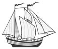 Old sailing ship. Brigantine icon. Pirate galleon