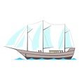 Old sailing ship in cartoon style on white background Royalty Free Stock Photo