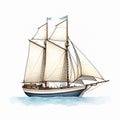Detailed Illustration Of A 17th Century Schooner Sailing On The Ocean