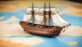 Old sailing ship model on world map Royalty Free Stock Photo