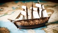 Old sailing ship model on world map Royalty Free Stock Photo