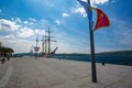 Old sailing ship at the quay. Tivat, Montenegro Royalty Free Stock Photo