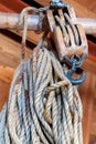 Old sailing ship`s block and tackle Royalty Free Stock Photo