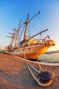Old sailing ship in sunset light Royalty Free Stock Photo