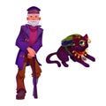 Old sailor captain one leg character, cat vector Royalty Free Stock Photo