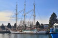 Old sailship in harbor