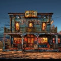 Old Saloon, Wild West Town Building, Cowboy Pub Exterior, Copy Space Royalty Free Stock Photo