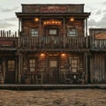 Old Saloon, Wild West Town Building, Cowboy Pub Exterior, Copy Space Royalty Free Stock Photo