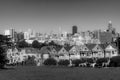 old san francisco historic architecture in ladies square. Painted houses and shops in alamo area Royalty Free Stock Photo