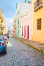 Colorful spanish colonial buildings along an Old San Juan Puerto Rico street