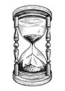 Hand drawn hourglass, sandglass in sketch style. Old sand timer isolated, vintage illustration