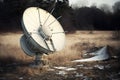 An old satellite dish and radio wave receiver, abandoned in the countryside. Ai generated Royalty Free Stock Photo