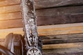 Old saw over a wooden boards background with space for tex Royalty Free Stock Photo